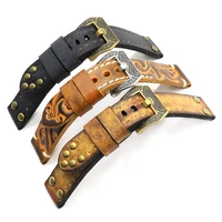 onthelevel vintage fashion watch strap 20 22 24mm watch bracelet black blue yellow watchband belt with rivets carving buckle e