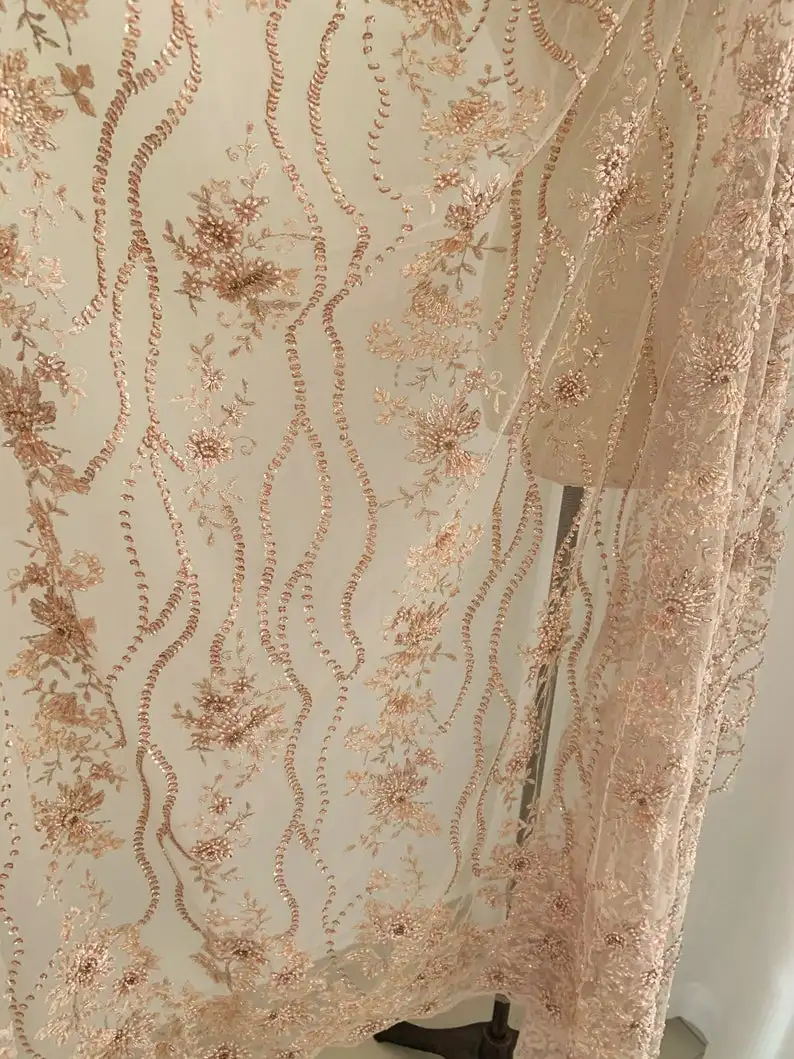 Кружевная ткань из фиолетовых бусин с бусинами кружевная тяжелых 3D цветами | Дом