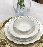 high quality white gold bone china porcelain luxury dinnerware 24 piece set for 6 person dining set 6 platter 6 cake plate