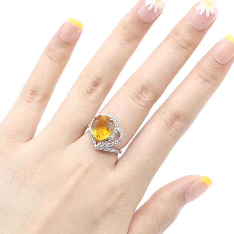 

18x16mm SheCrown Luxury 3.7g Golden Citrine White CZ Girls Daily Wear 925 Sterling Silver Rings