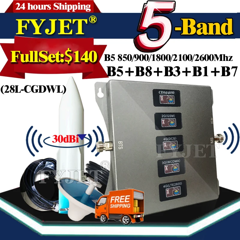 

Sale!! 5-Band CellPhone 4G Cellular Amplifier B5 850 900 1800 2100 2600mhz 4G Cellular Repeater GSM 2G3G4G MobilePhones Booster