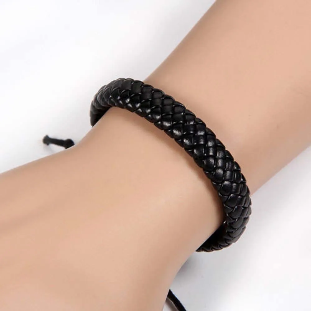 

Unisex Black Retro Long Leather Bracelet Men Women Bangles Fashion Punk Braided Bracelet Wristband Adjustable Jewelry Gift