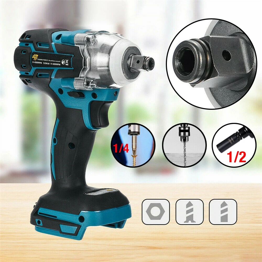 

18V Аккумуляторный бесщеточный ударный гайковерт драйвер 1/2 "1/4" торцевой гаечный ключ Отвертка дрель 330NM Мощность инструмент для Makita Батарея