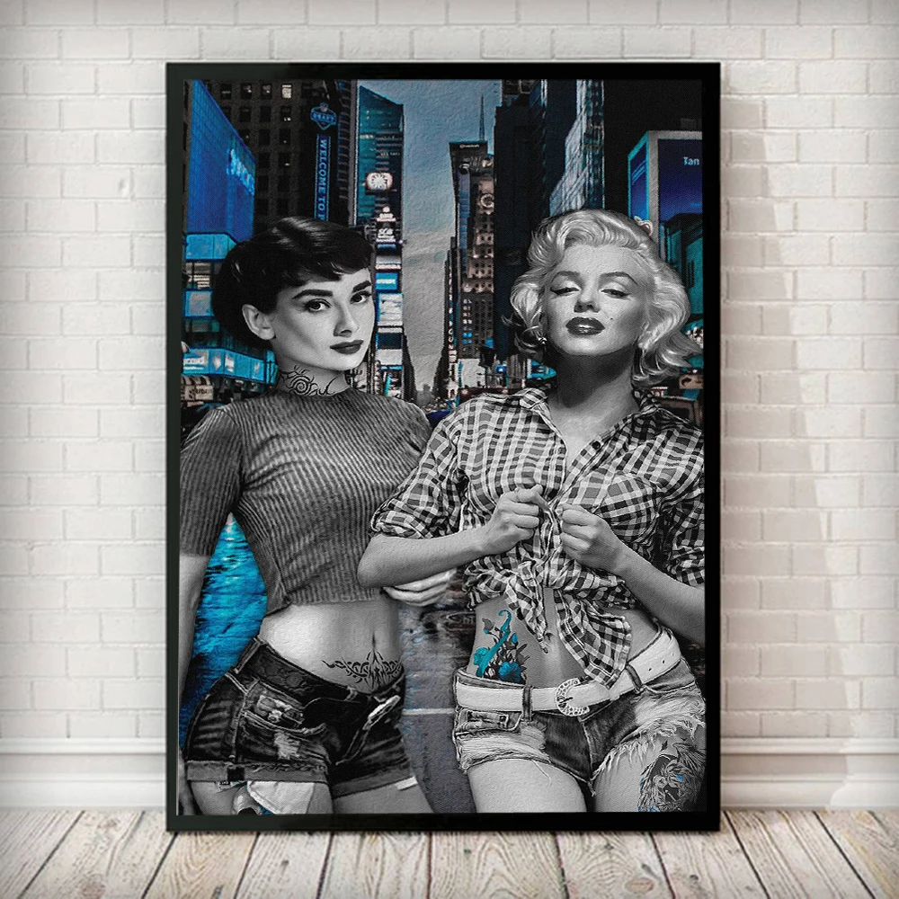 

Audrey Hepburn and Marilyn Monroe Color Canvas Painting Unique Cool Design Poster Modern Wall Art Print Pictures Bed Room Decor