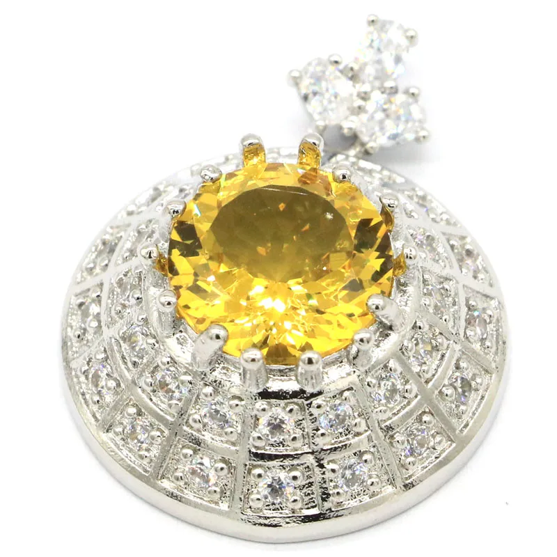 

35x26mm Beautiful Round Created 3D Golden Citrine Rhodolite Garnet White Zircon For Women Daily Wear Silver Pendant Dating