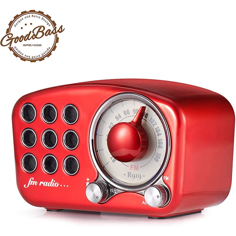 

red Bluetooth Speaker Vintage Radio-Greadio FM Radio Old Fashioned Classic Style Strong Bass Enhancement Loud Volume speaker