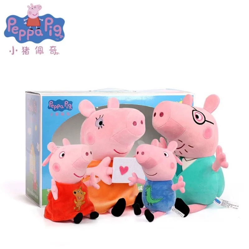 

Original 19-30cm 4Pcs/Set Peppa Pig George Pig Cartoon Animal Stuffed Plush Toys Pink Pig Dolls Family Party Girl Toys Gift