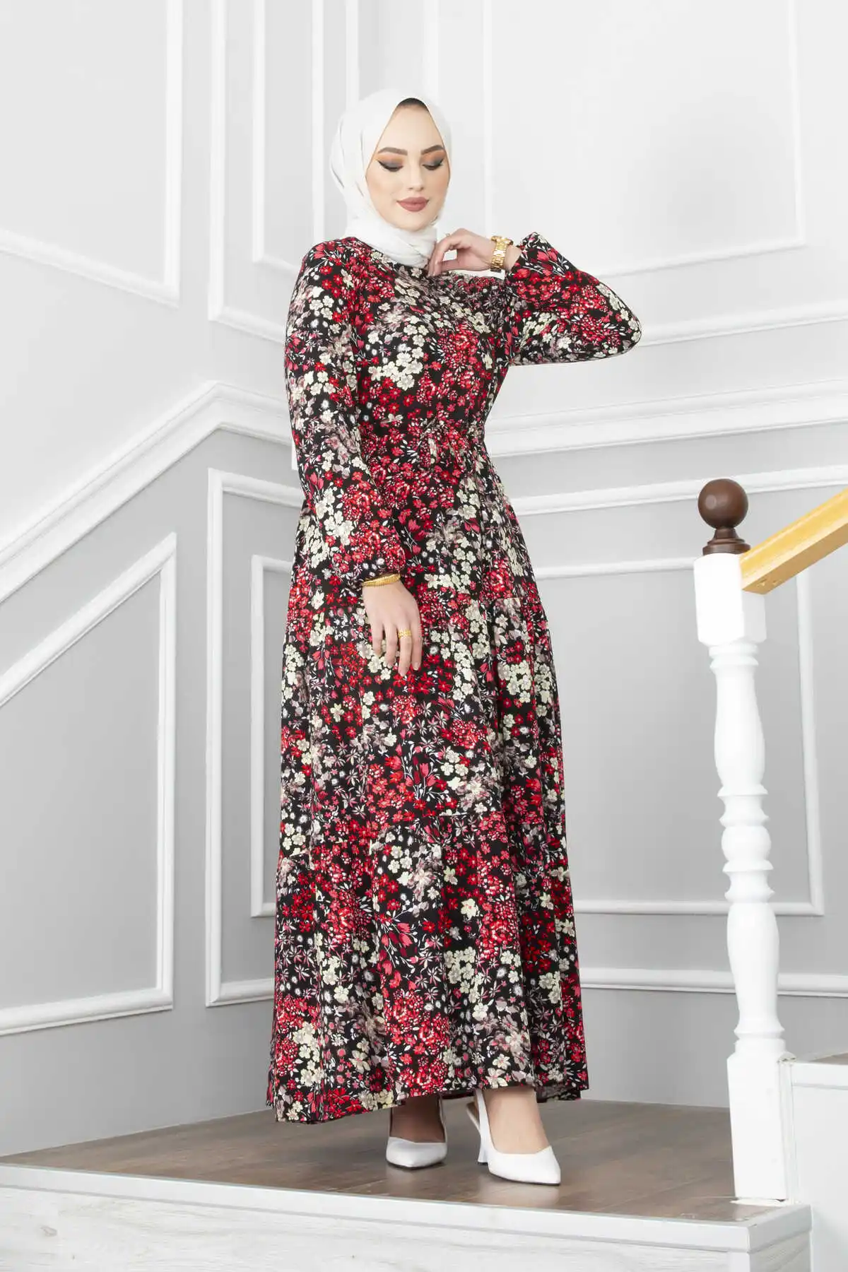 Женское туннельное платье с поясом и цветочным узором Рамадан 2022 новый год