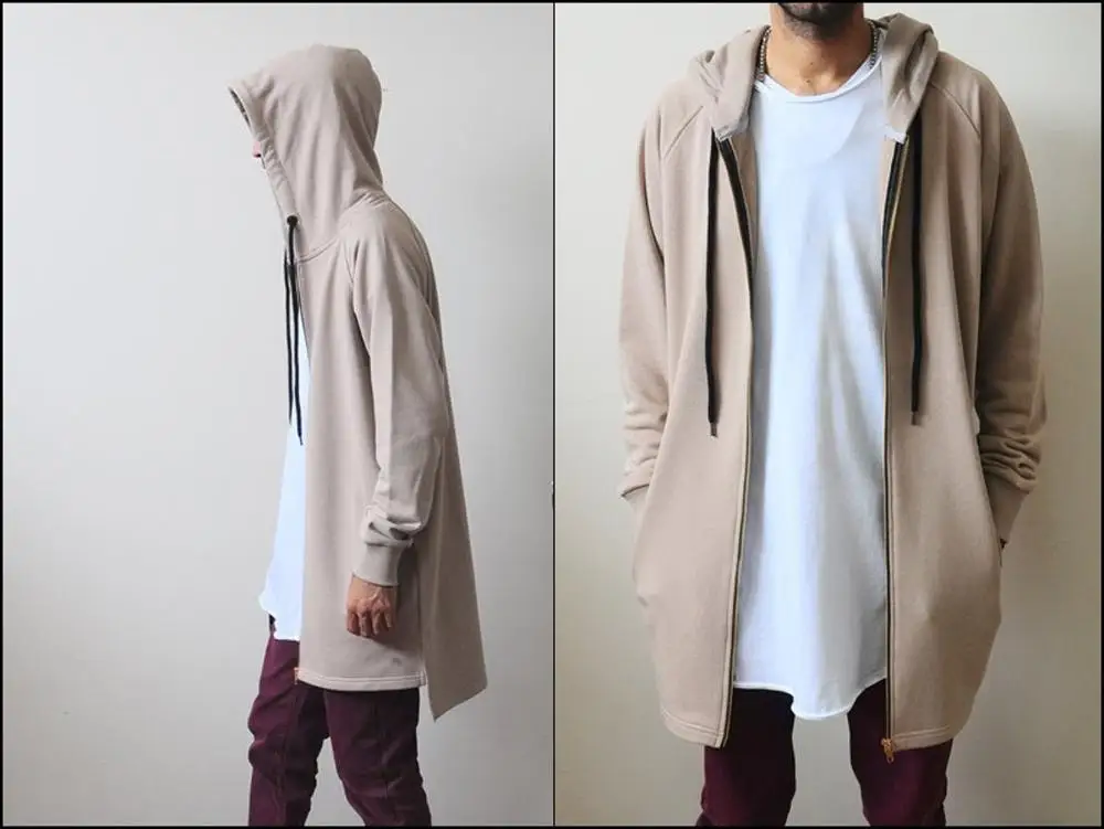 

Oversized Overlong Men's Long Sleeve Essentials Back Long Full Zipper Kanye Hoodie Sweatshirt Jackets