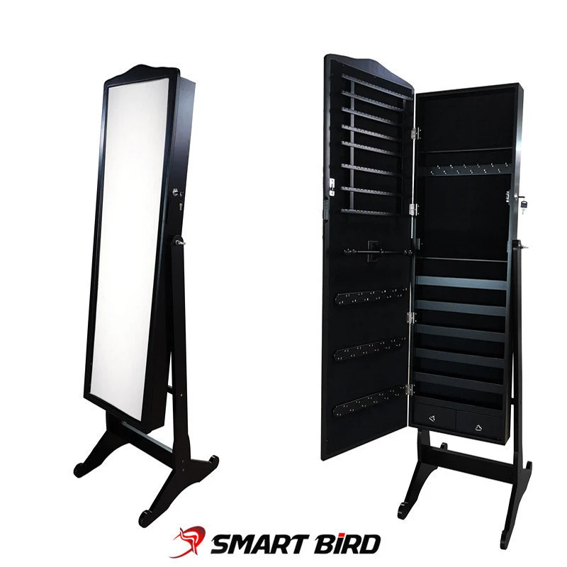 Напольный шкаф-зеркало для украшений Smart Bird Omi 60 - Цвет: Черный
