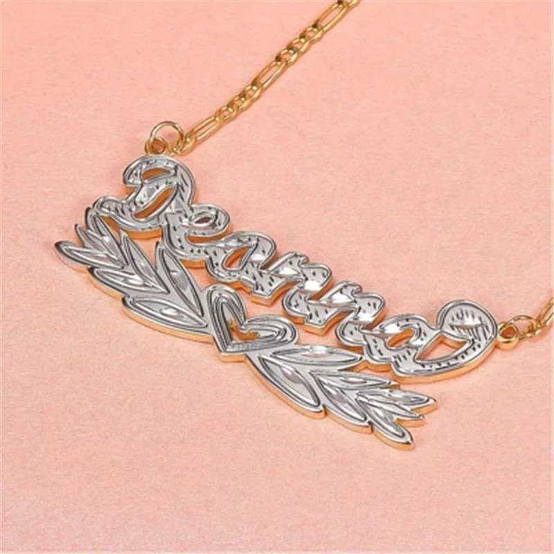 Ожерелье с именем на заказ трехмерной табличкой Золотая/серебряная цепочка