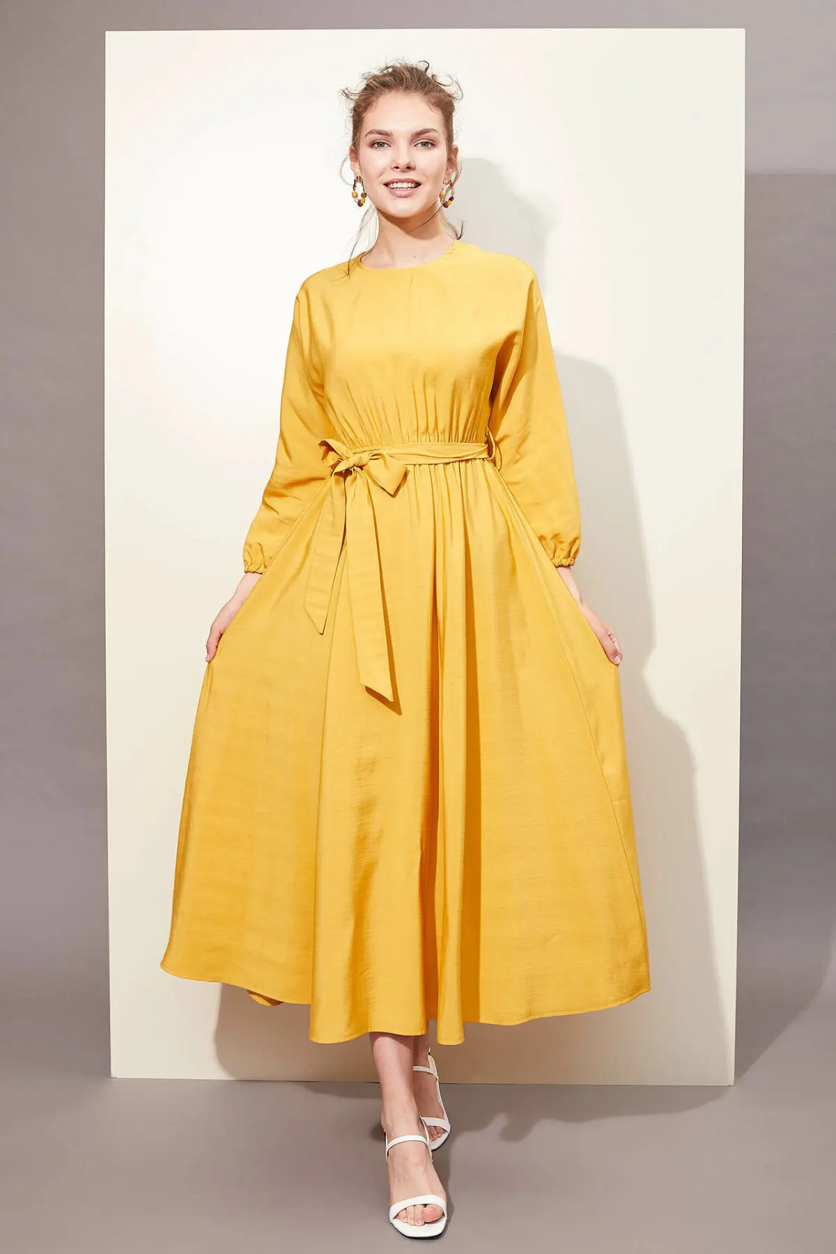 Дефакто Женская тканая Dress M1051AZ19AU с длинным рукавом|Женские платья| |