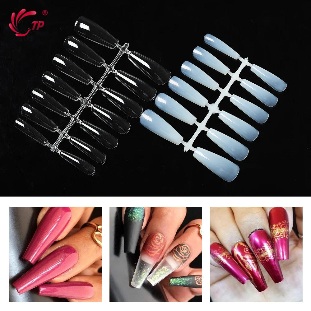 Длинные накладные ногти для балерины TP 520 шт. в форме гроба прозрачные