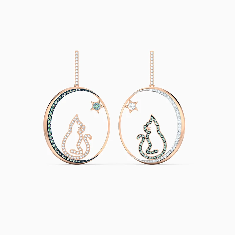 

Fashion Swa Earrings New Cattitude Hollow Gold Earrings Charming Big Circle Cat Decoration Ladies Jewelry Gift Free Shipping
