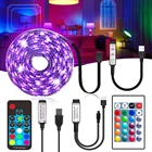 Светодиодная лента 5050 SMD DC 5 В, USB, светильник RGB, USB зарядное устройство, светодиодный светильник, декоративная лента, лампа 0,5 м, 1 м, 2 м, пульт дистанционного управления 1724 ключа, мини 3 ключа
