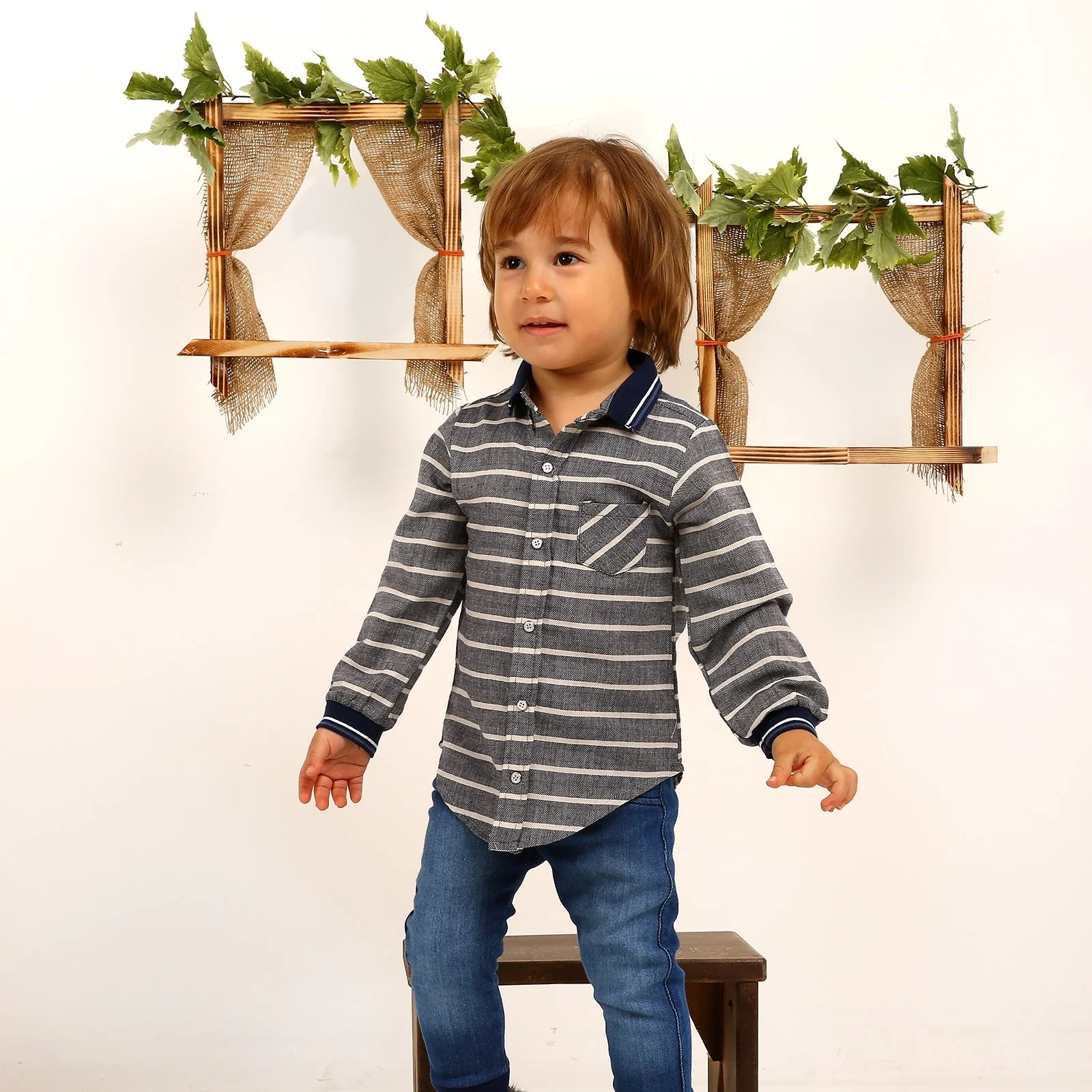 Ebebek BabyZ трикотажная рубашка с воротником боди джинсовые штаны комплект из 2