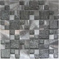 11 PCS Silver Gray Glass Mosaic Tile Backsplash SSMT1903 Glass Metal Stainless Steel Aluminum Kitchen Wall Tiles