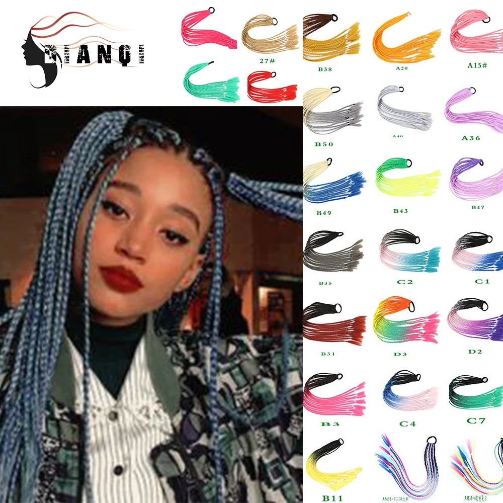 

DAINQI Synthetic 12 Strande Crochet Twist Braid Rope Wig 24 Inch Rainbow Ponytail Box Braids Ponytail for Woman Party Daily Use