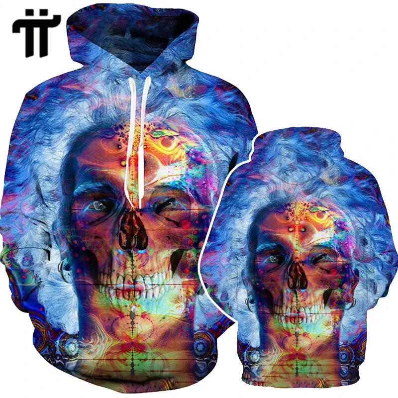 

Hip Hop Sweatshirt Men 3D Colorful Skull Print Hoodie Y2K Punk Long Sleeve Pullover Top Streetwear Teen Clothes Oversized Hoodie