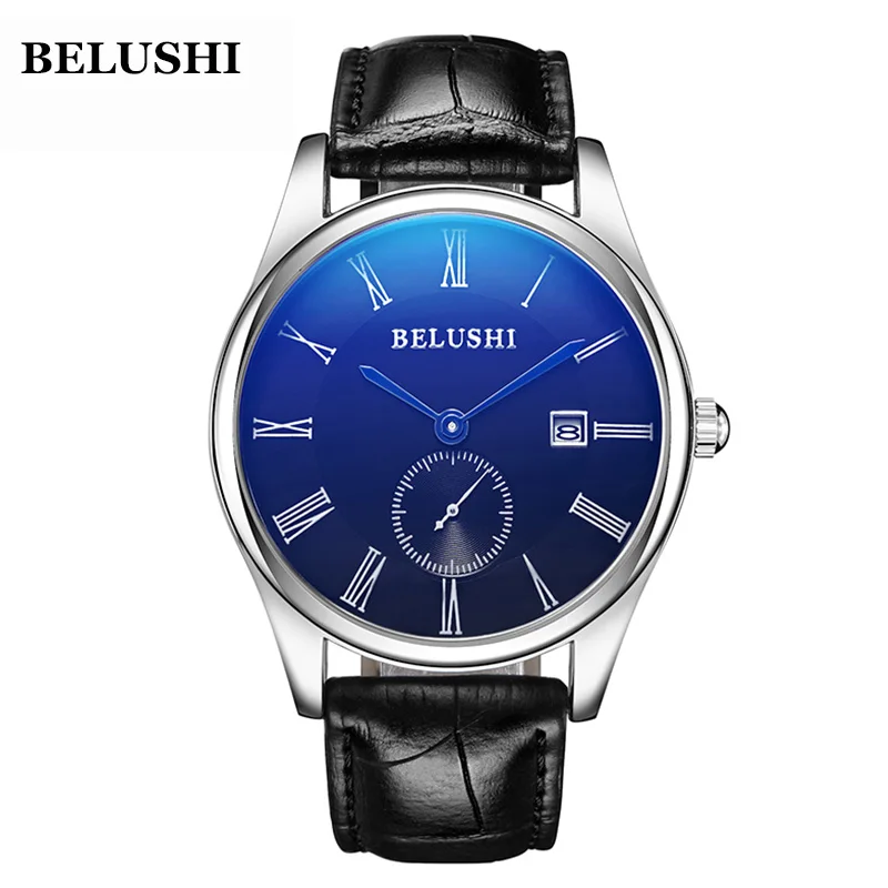 

Belushi Waterproof Calendar Leisure Fashion Men's Watch Brand New Blu Ray Quartz Leather Strap