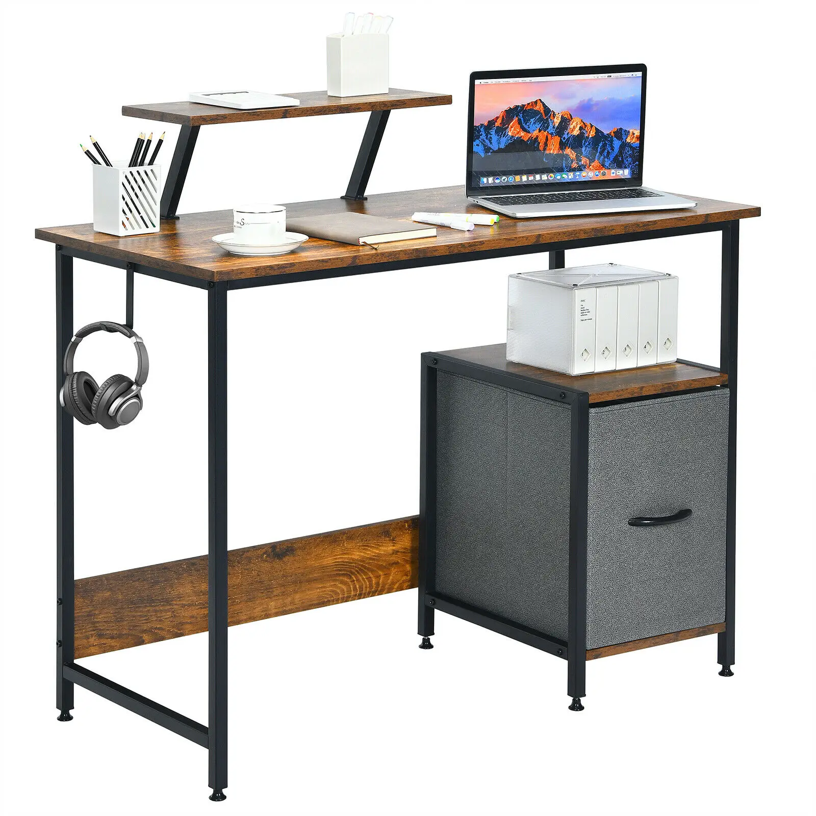 Estación de trabajo de escritura de escritorio de ordenador con estante de almacenamiento móvil, estante para oficina en casa, CB10314CF