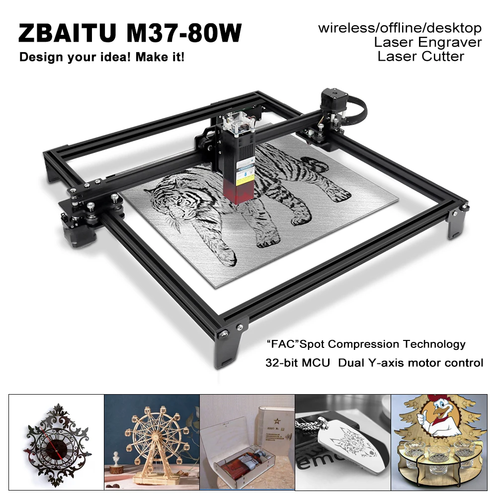 Best Price ZBAITU M37 30W 40W 80W Laser Engraving Machine 37*37cm Aera 32-Bit MCU WIFI/Offline Wireless Connected CNC Laser Router Wood tls