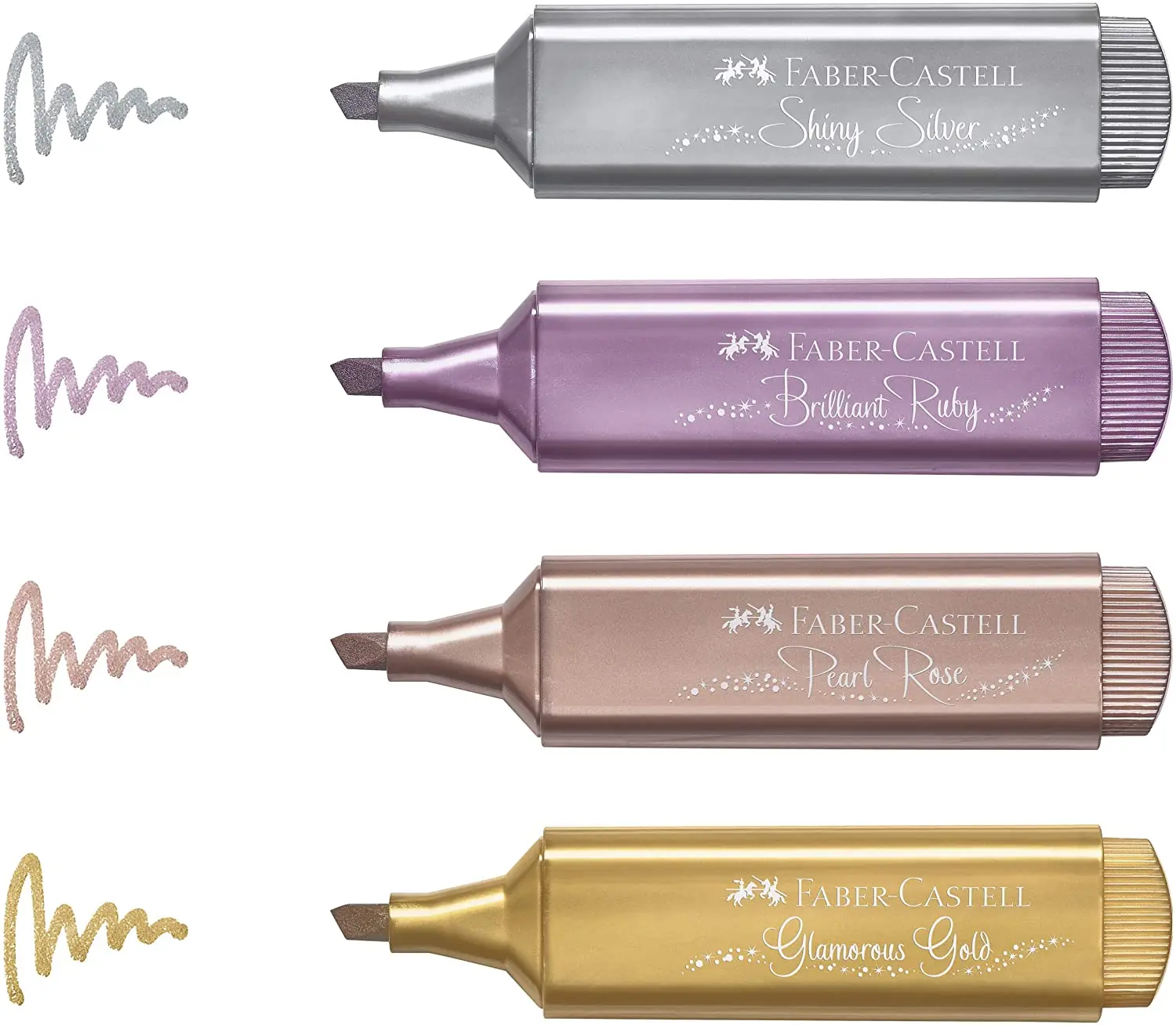 

Faber Castell Metallic Glossy Textliner Original Highlighter 4 Colors Set Marker Writing Drawing Art Pen Home School Office