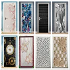 Современный дизайн, дверная наклейка с цветами, геометрические граффити, деревянные зернистые обои, шкаф, дверь, обновление, настенная роспись, отклеивание и наклейка