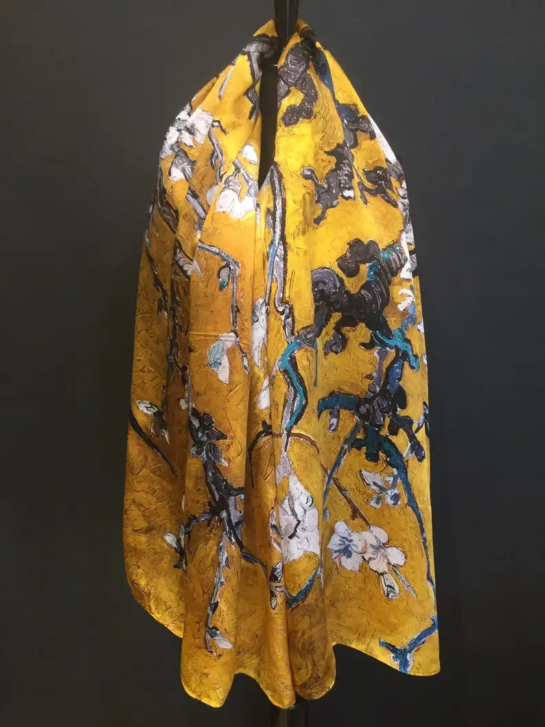 Mulberry pure silk scarf shawl Big Size High Quality 14 mumies (max quality) Vincent van Gogh yellow color. |