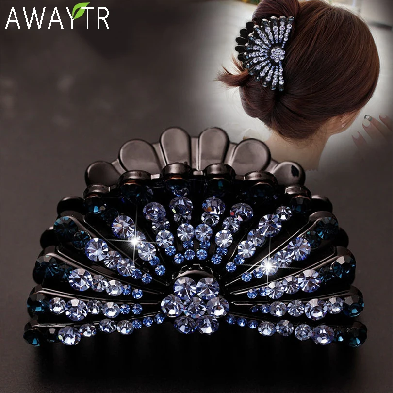 

AWAYTR Large Size Women Vintage Rhinestone Hair Claw Crab Clips Crystal Clamps Hairpin Bow Knot Hair Clip Hair Accessories Girls