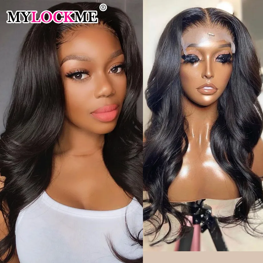 T Part Lace Wig MYLOCKME 4x1 Body Wave Human Hair Wig Brazilian Remy Hair Suitable for Women Pre-Plucked Natural Color Wig