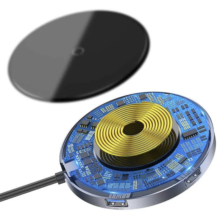 Хаб с беспроводной зарядкой Baseus Circular Mirror (USB х4 + Type-C PD) Серый | Электроника