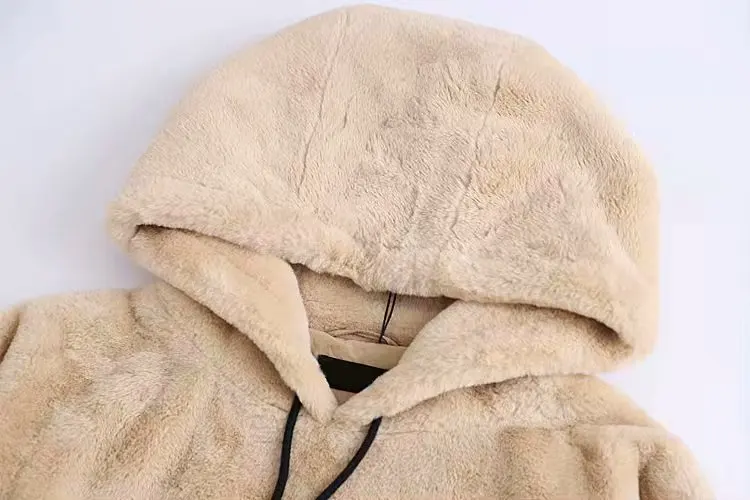 

Obrix Sweet Fluffy Female Hooded Sweatshirt Loose Pockets Full Sleeve Sashes Warm Casual Style Hoodie For Girls And Women