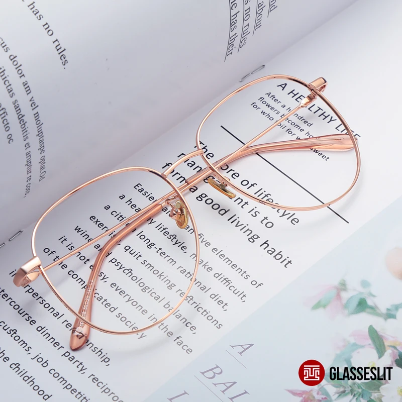 

Glasseslit Oval Prescription Glasses Women's Optical Frame Rose Gold Metal Eyeglasses Light Full Rim Spectacle 100259