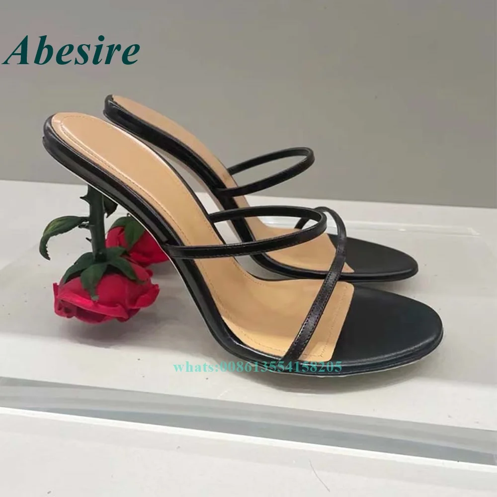 Rose Shaped High Heel Sandals 2022 Newest Summer Women Shoes Open Toe One Strap Leather Slippers Strange Style Sexy Party Shoes