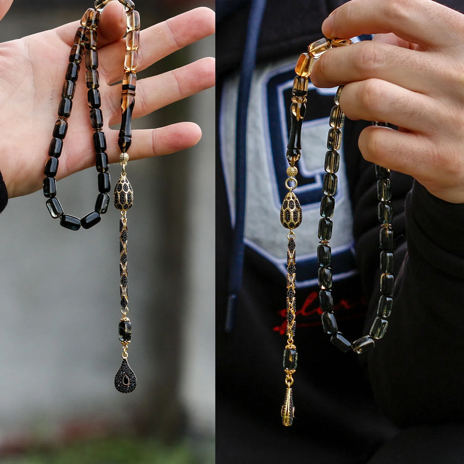

Smoked Squeezed Amber Tasbih with Special Design Whip Fashion Turkish Premium Quality Handmade Jawelery