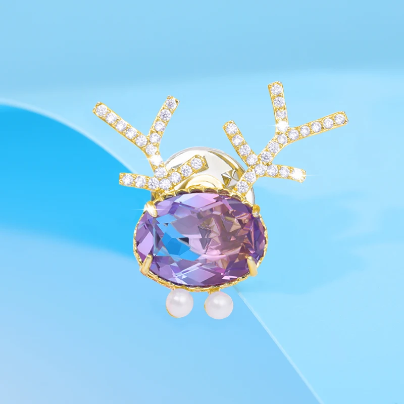 Austrian Crystal Deer Pins CZ Zircon Antlers Brooches for Mother's Gift Rhinestone Animal Horn Broche Costume Jewelry | Украшения и