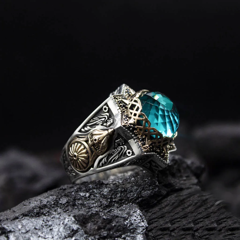 

Nostalgic Ottoman Aquamarine Gemstone Real 925 Sterling Customized Silver Ring for Men Jewelry Souvenir Gift Special