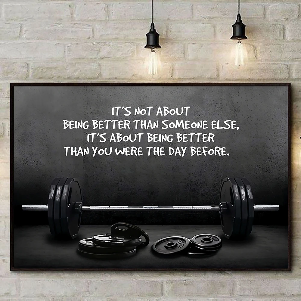 

Modern Sports Art Wall Canvas Art Barbell Decorative Painting Posters and Prints Motivating Quote for Gym Room Fitness Lovers