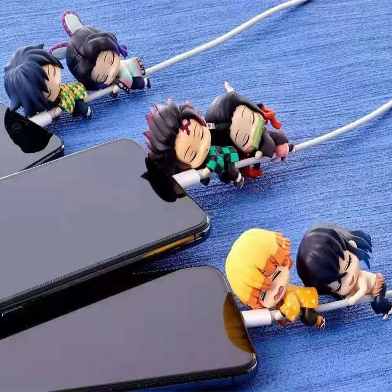 

6PCS/SET Anime Demon Slayer Multi-Style Cartoon Character Model Phone Ipad Data Line Protection Sleeve Decoration E55