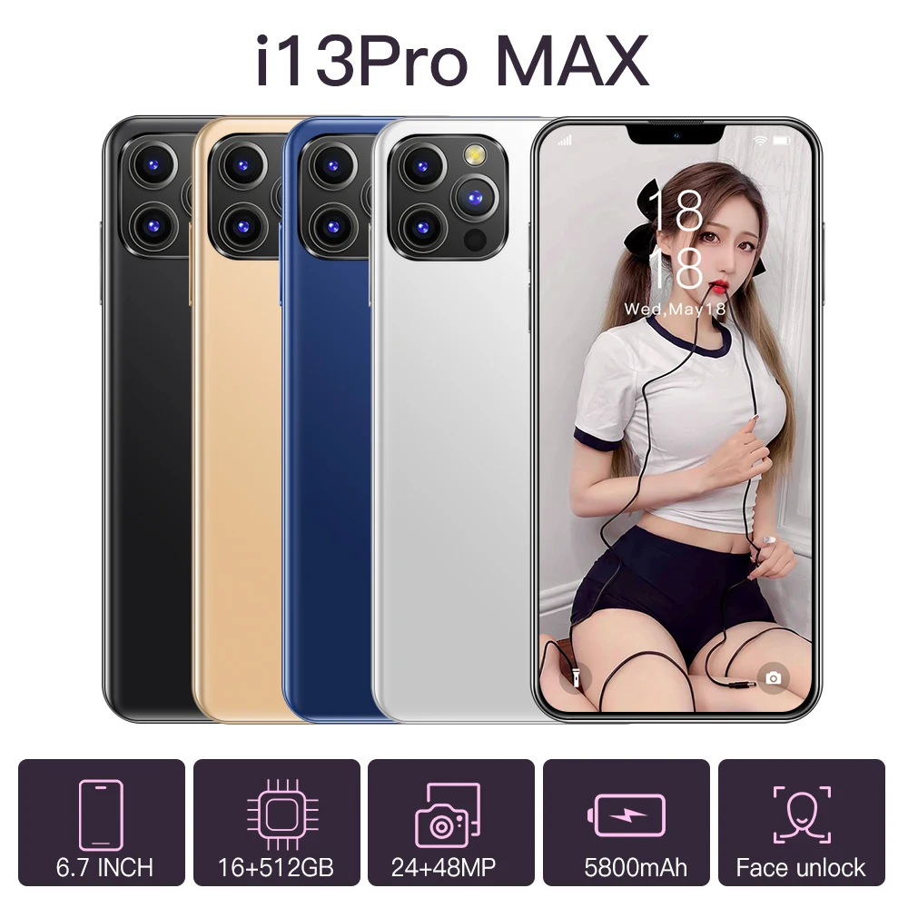 

New Global Version I13 Pro Max 5G Smartphone 6.7 Inch Big Screen 16GB 512GB Celulares 5800mAh Mobile Smart Phones 4G Cellphone