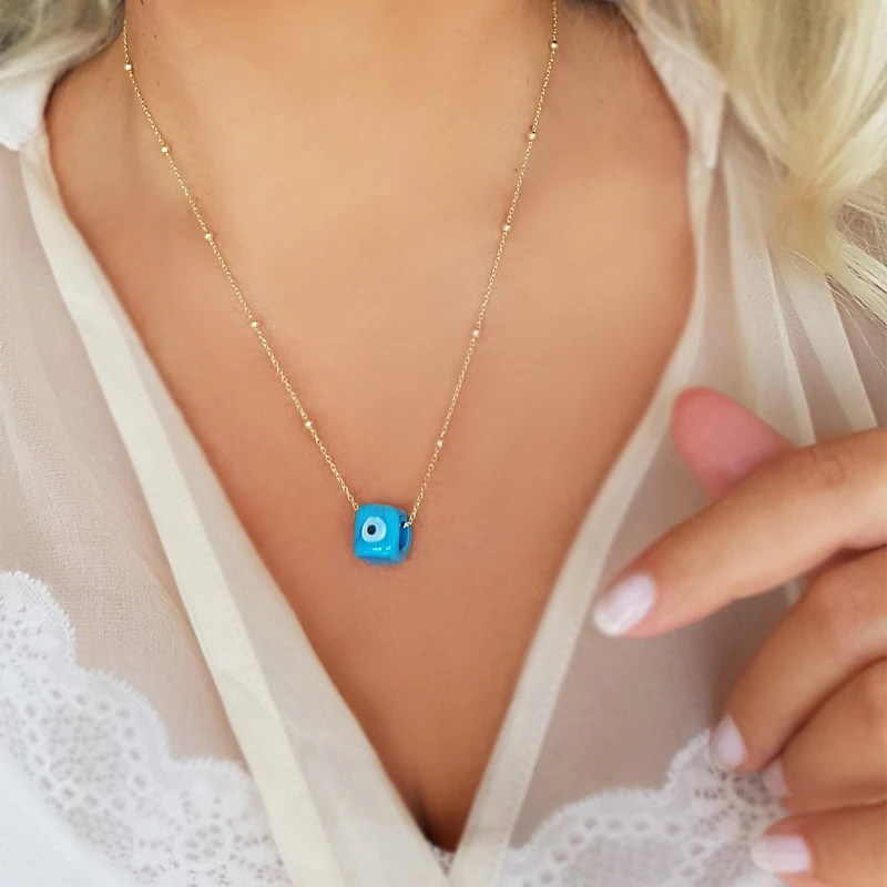 VAOOV ожерелье из серебра с кубическим кубом и подвеской злой глаз в виде кубика 925