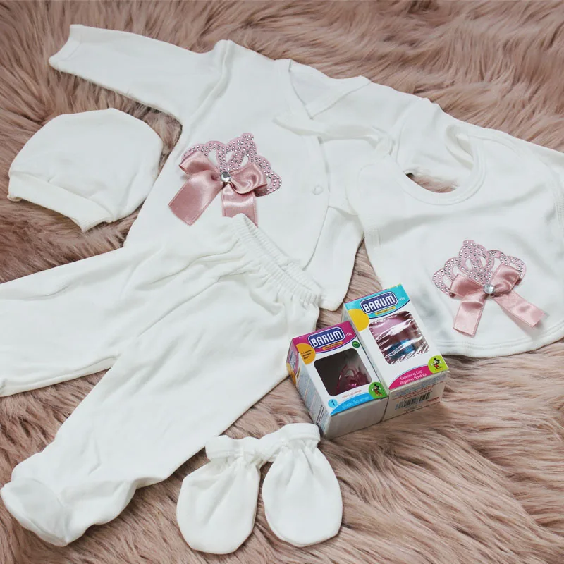 

Baby Girl Boy Clothing Set Children Pajamas Bebe Suit 7 Piece Hat Gloves Bottom Top Water Bottle Pacifier Cotton