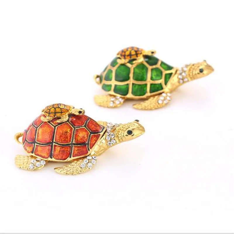 

Enamel Crystal Two Sea Turtle Box Ring Trinket Box Gift Wedding Mother's Day Gift Home Desktop Decoration