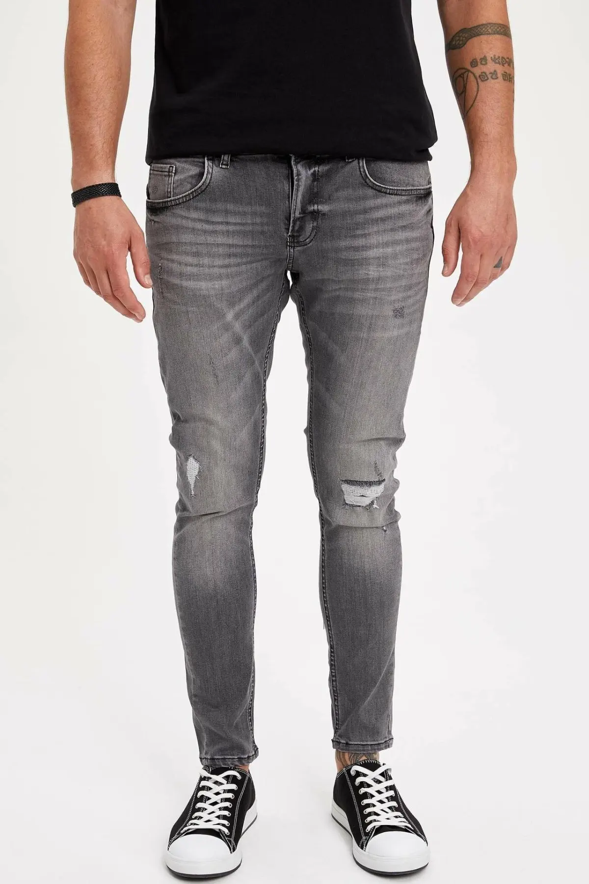 DeFacto мужские модные потертые серые простые брюки джинсы повседневные