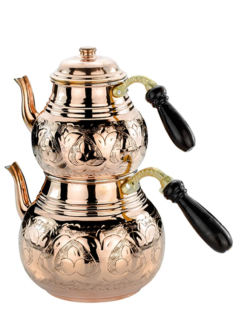 

Türk bakır işlemeli geleneksel su ısıtıcı çaydanlık osmanlı usulü çay demleme