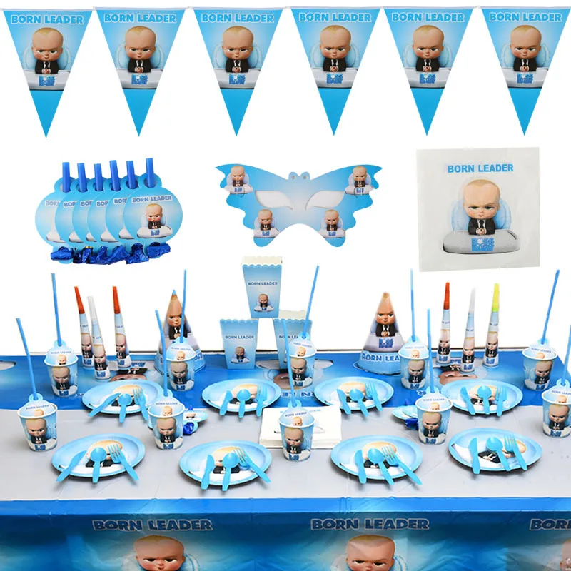 

Baby Boss Theme Birthday Party Decorations Kids Disposable Tableware Party Decoration Baby Shower Gift Bag Cake Topper Candy Box