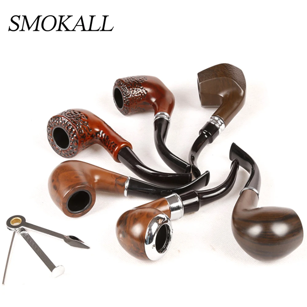 

6Pcs/Set Classic Wood Smoking Pipe For Men Tobacco Herb Pipes Cigarette Accessories Smoke Pipa Grinder Pipas Fumar Hierba