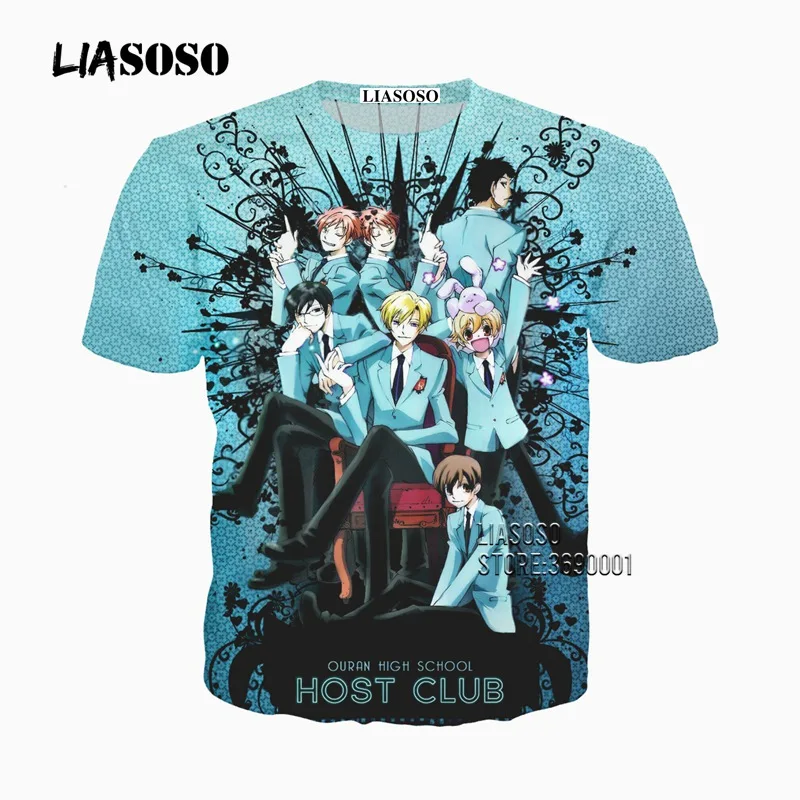 LIASOSO 3D Print Unisex Anime Ouran High School Host Club Haruhi Tshirt Summer T-shirt Pullover Short Sleeve Streetwear X2620 | Мужская