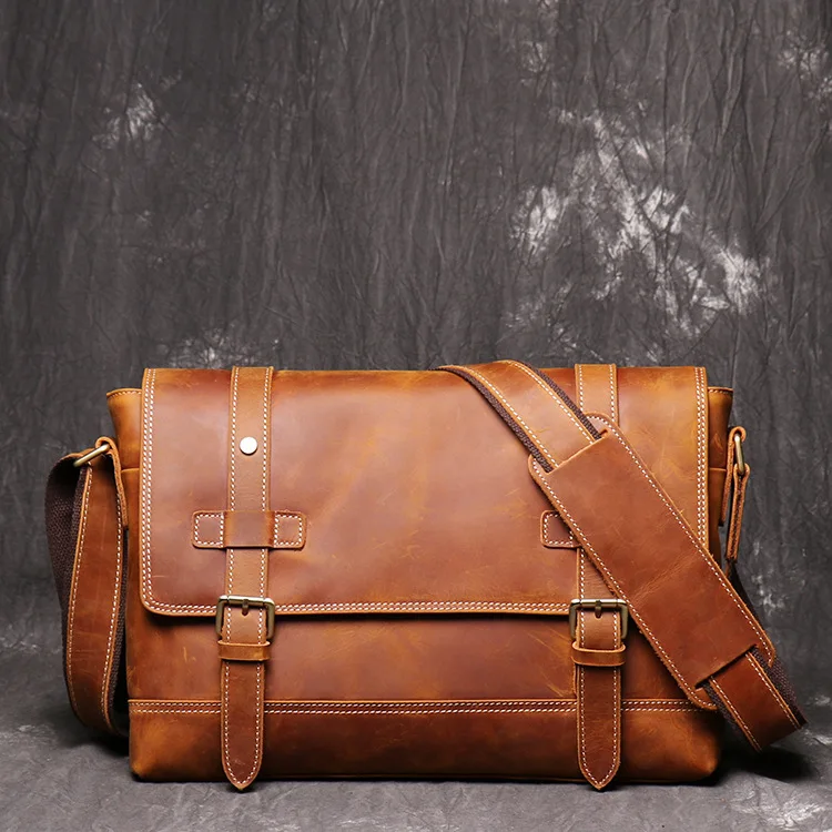 

Original Quality Real Leather Male Casual Shoulder Messenger bag Cowhide Fashion Cross-body Bag 8" Pad Tote Mochila Satchel bag